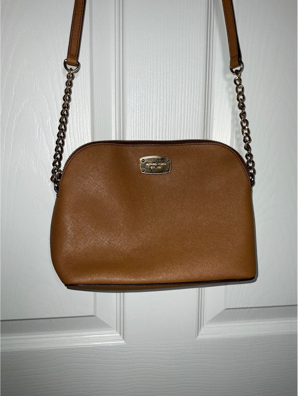 Michael Kors Brown Leather Crossbody Bag with Gold Chain Strap